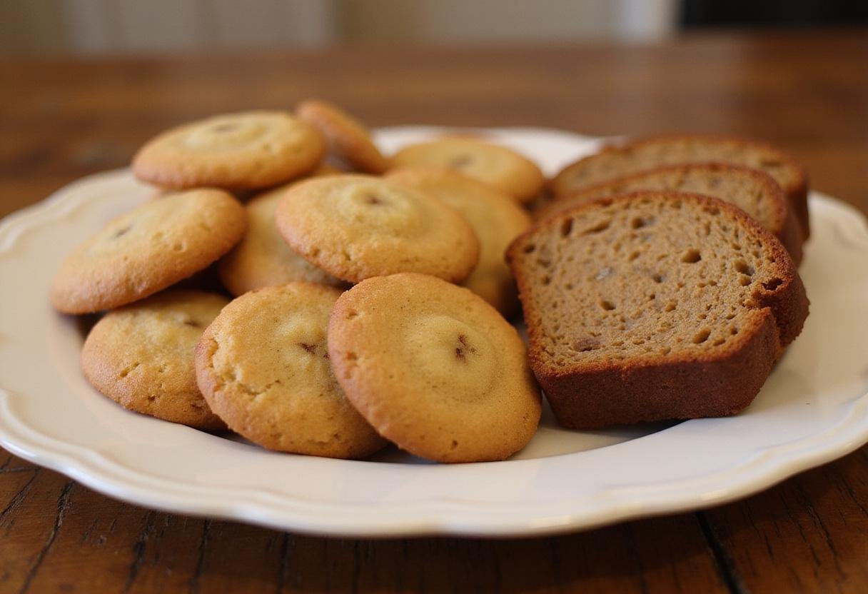 Delicious cookies and banana bread ready to enjoy from the banana bread cookies recipe and 3 ingredient sugar cookie recipe.