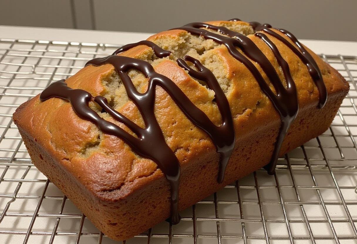 Cooling banana bread with chocolate glaze highlighting this banana bread cookies recipe.