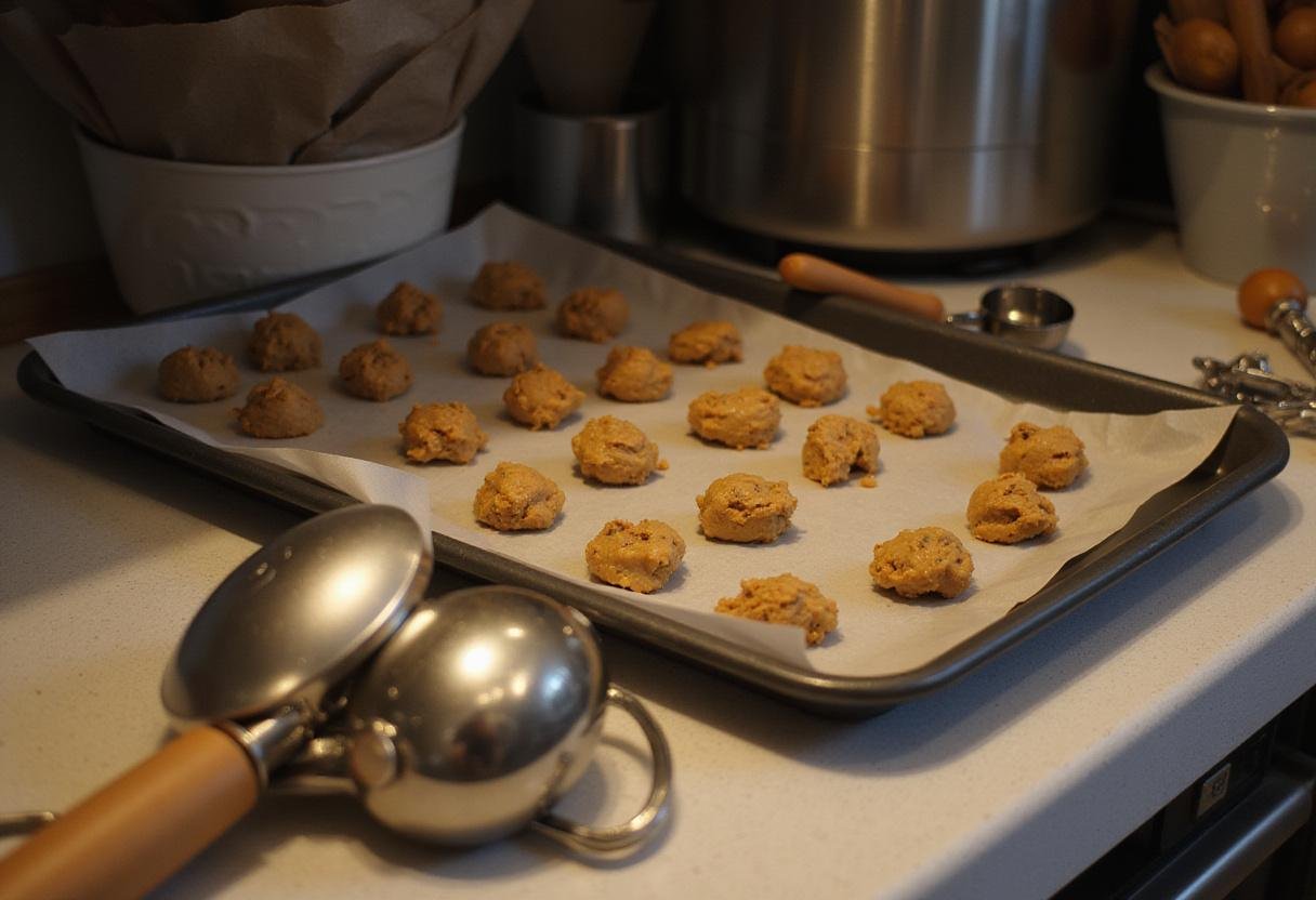 Preparing to bake classic chocolate chip cookies, showcasing the dough on trays and capturing the essence of Martha Stewart chocolate chip cookies preparation.