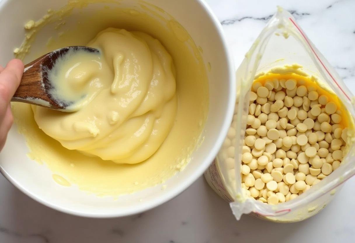 Mixing softened butter and sugar to create the base for delicious white chocolate raspberry cookies.