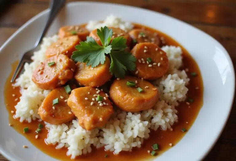 Final presentation of Cheesecake Factory orange chicken meal with stunning garnishes, perfect for a delicious dinner.