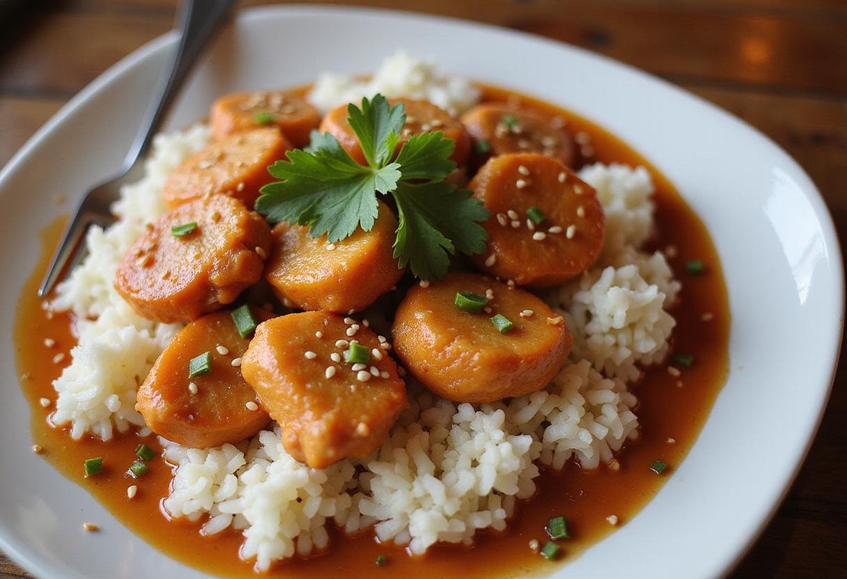 Final presentation of Cheesecake Factory orange chicken meal with stunning garnishes, perfect for a delicious dinner.