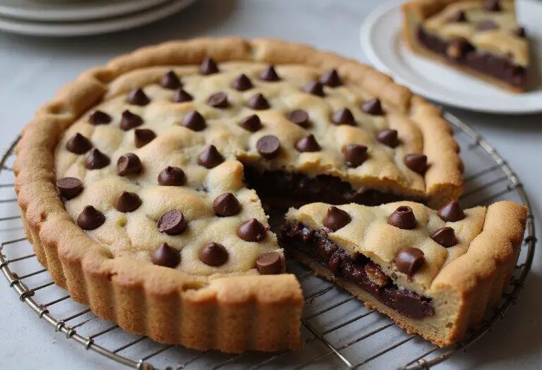 Deliciously baked chocolate chip cookie pie, perfect for dessert lovers.