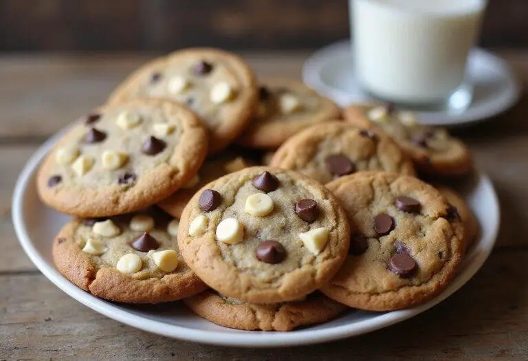 A stunning display of chocolate chip cookie variations served with milk, perfect for cookie lovers.