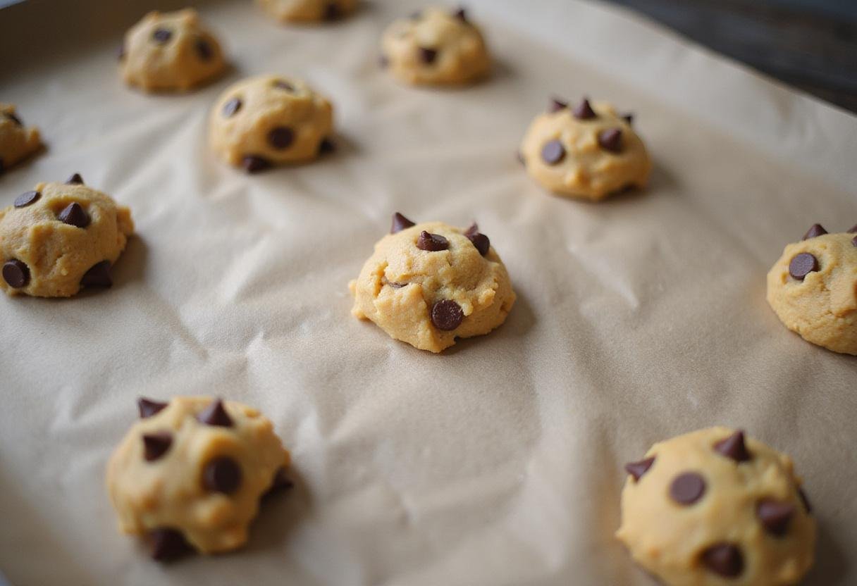 Shaping cookie dough for chocolate chip cookie variations, featuring different types of chocolate chips.