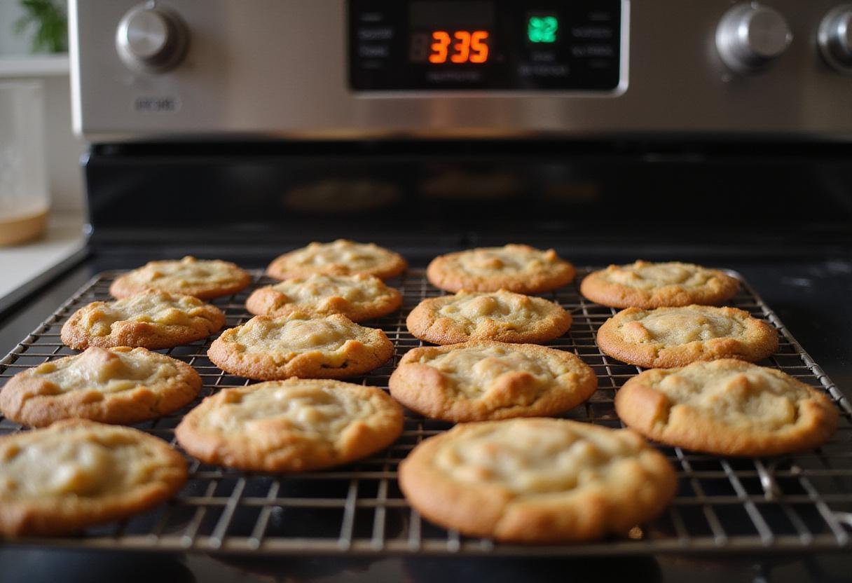 Freshly baked crumbl cookies cooling on a wire rack, capturing the delightful moment of completing a crumbl cookie recipe.