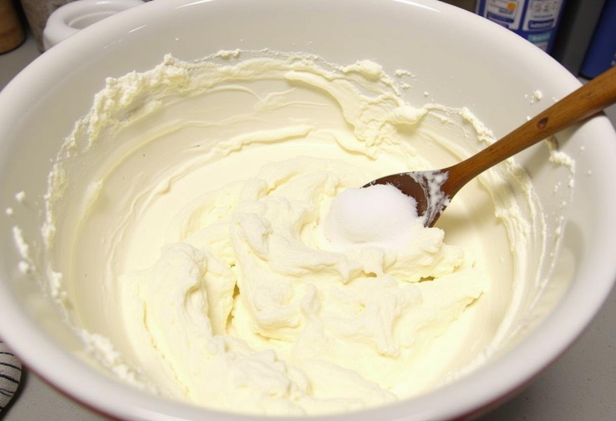Mixing cottage cheese, sugar, and vanilla extract for cottage cheese chocolate chip cookies.