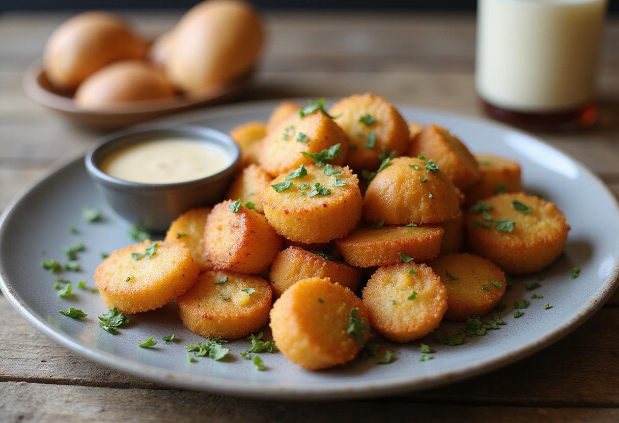 Delicious crispy air fryer cheese curds served with dipping sauce, perfect for snacking.