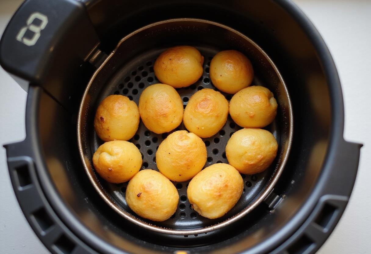 Air fryer basket filled with seasoned cheese curds, ready for cooking to achieve crispy air fryer cheese curds.