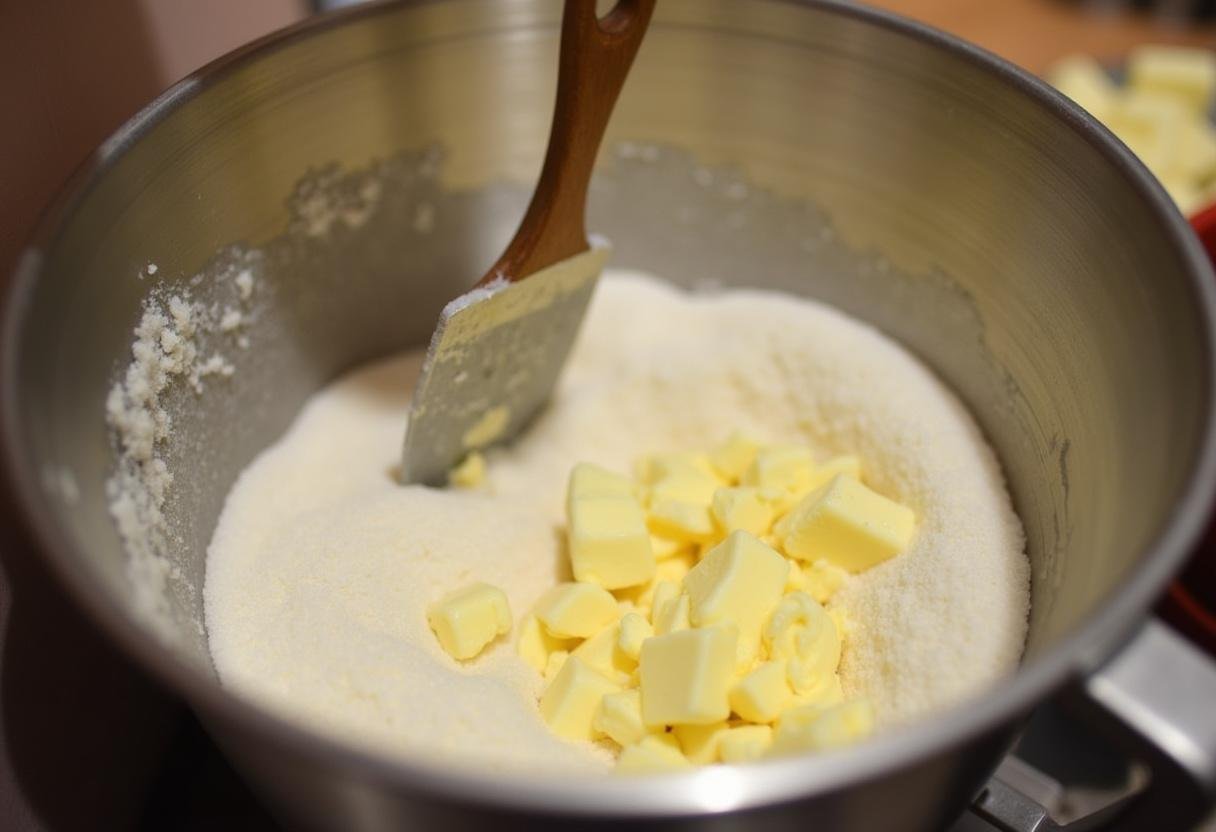 Mixing sugar and butter for crumbl cookies, demonstrating a key step in the crumbl cookie recipe.