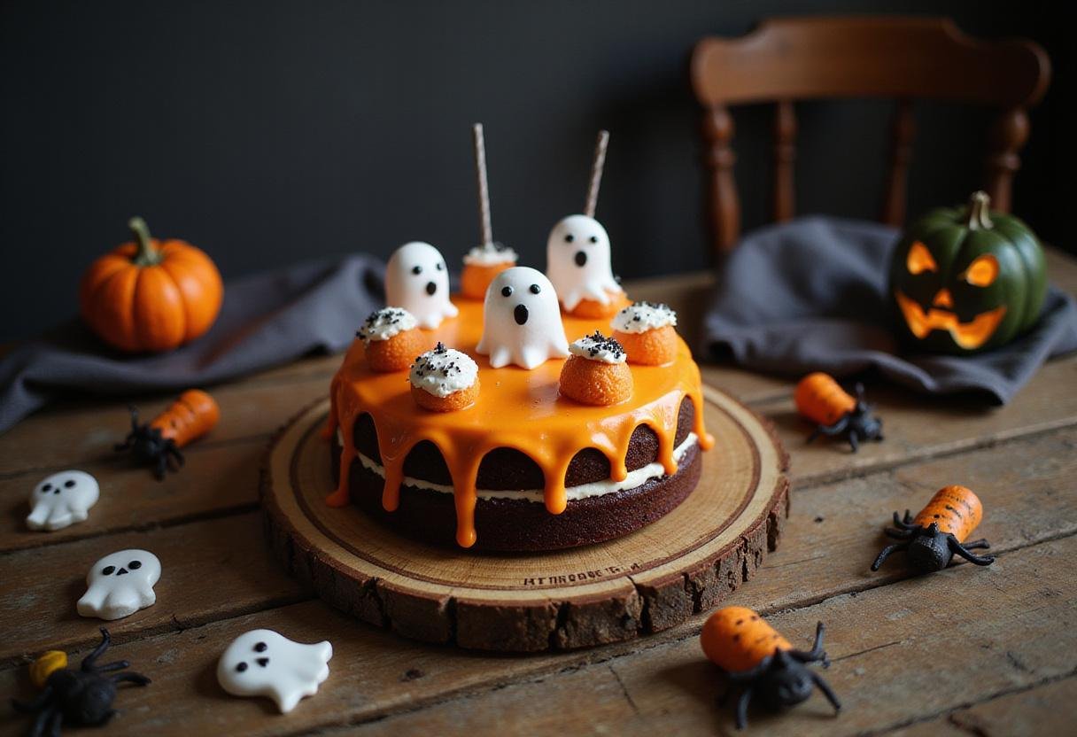 Stunning Halloween birthday cake with spooky decorations, perfect for a festive celebration.