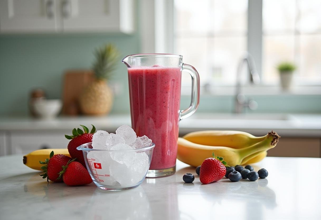 Preparing homemade ninja slushie recipes with fresh fruits and ice for a refreshing drink.