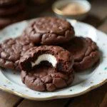Final presentation of chocolate marshmallow and mint chocolate cookies on a plate, perfect for dessert lovers seeking delicious chocolate mint cookies.
