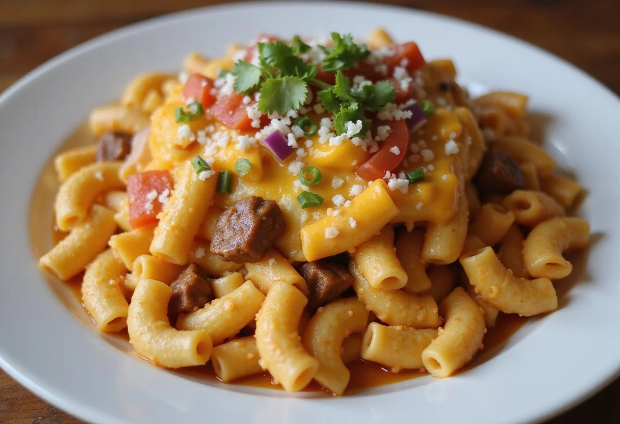 Delicious Mexican Mac and Cheese dish ready to serve, perfect for a comforting meal.