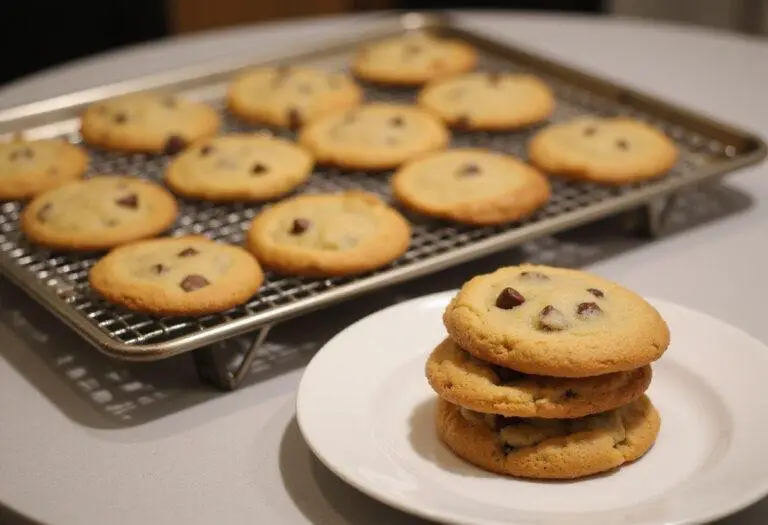 Displaying the final result of Mrs. Fields chocolate chip cookies, showcasing their delicious golden brown appearance and tempting chocolate chips.