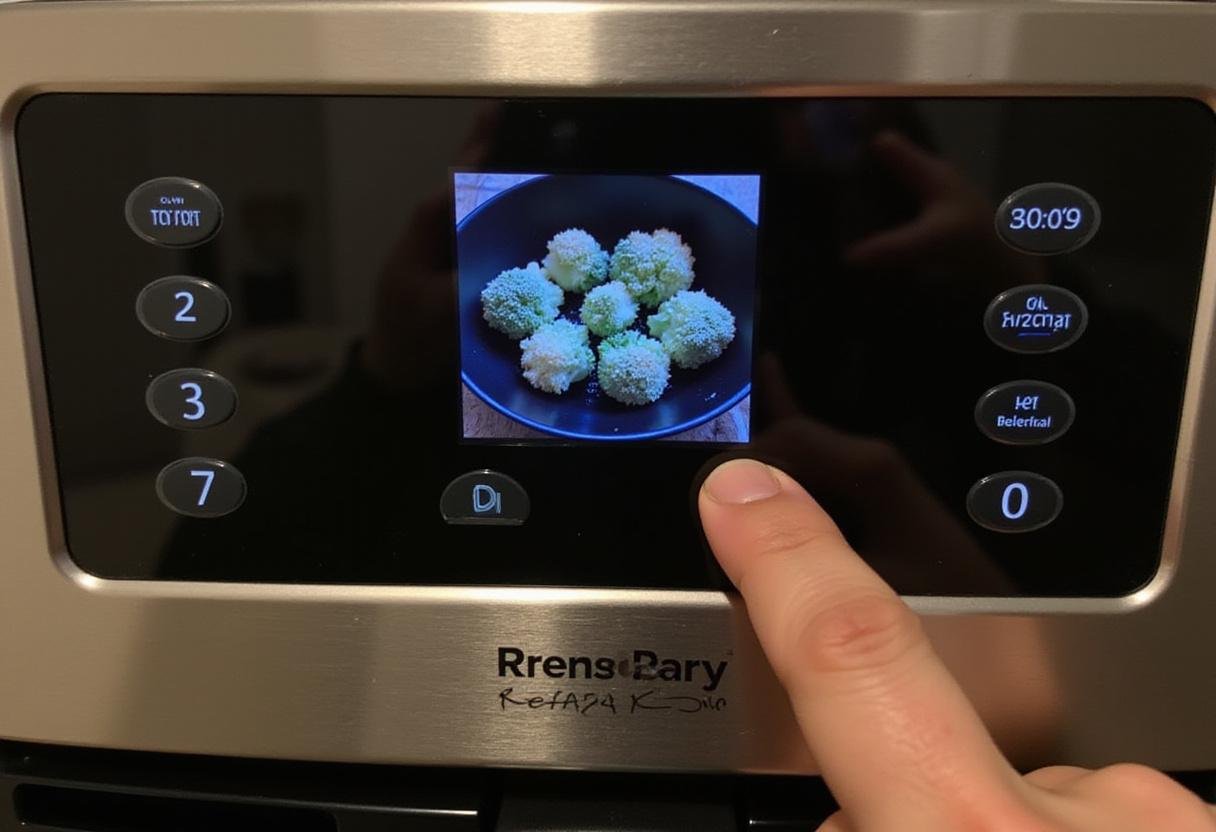 Setting air fryer temperature and time for roasting broccoli to achieve delicious air fryer roasted broccoli.