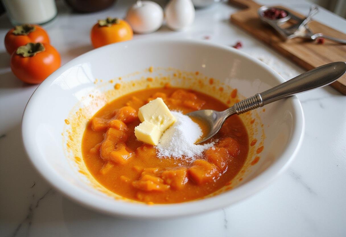 Making vegan sugar cookies with pureed persimmons, a vibrant and healthy persimmon cookie recipe in progress.