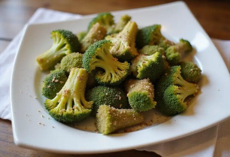 Final presentation of air fryer frozen broccoli, a quick and healthy side dish ideal for any meal.