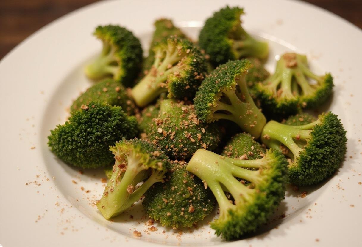 Final presentation of air fryer frozen broccoli, a quick and healthy side dish ideal for any meal.