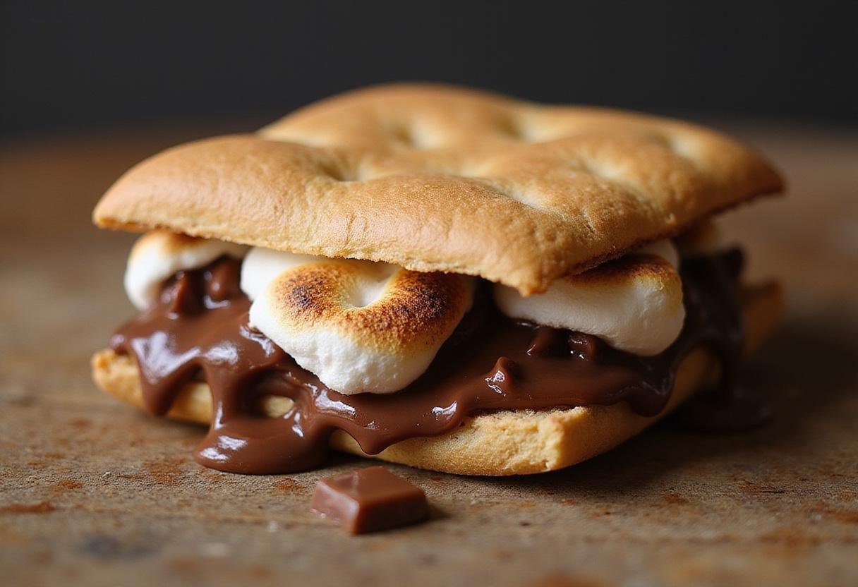 Delicious close-up of air fryer s'mores, highlighting ooey gooey marshmallows and rich chocolate.