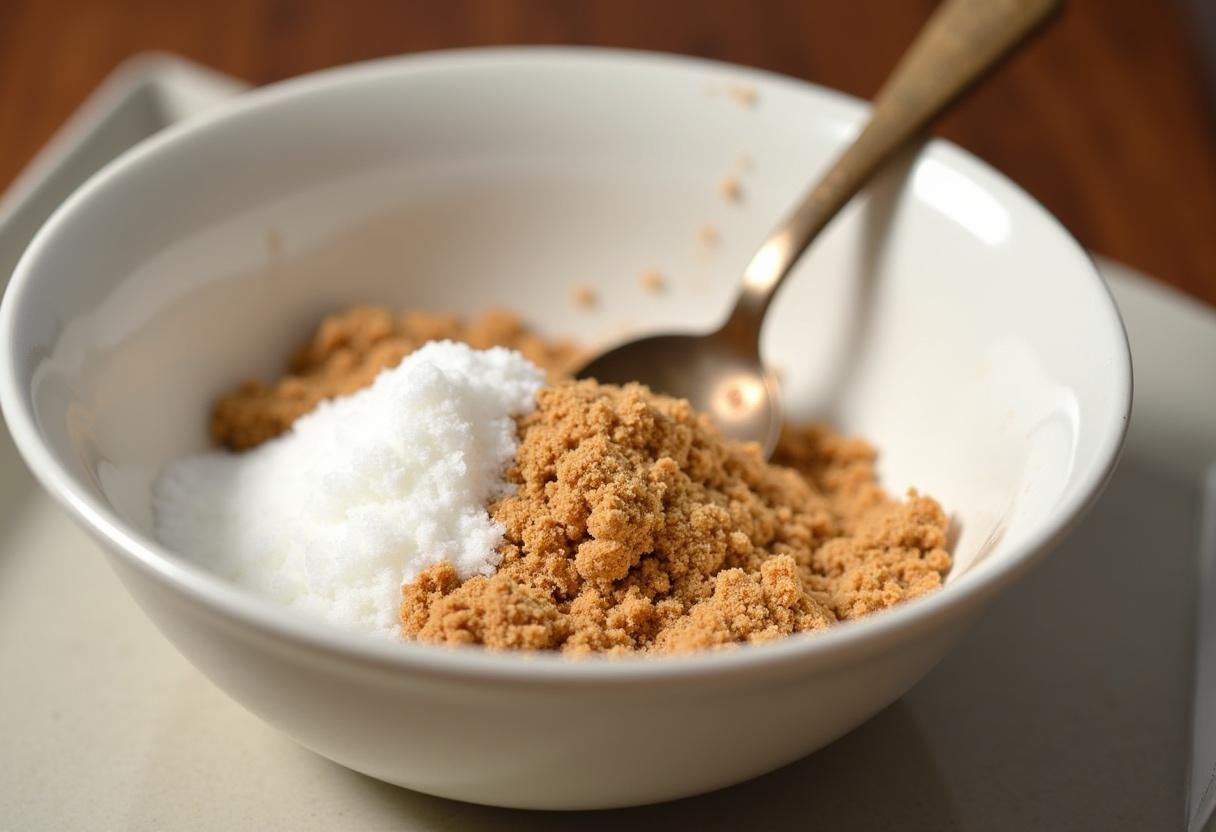 Mixing graham cracker crumbs and sugar for air fryer s'mores preparation.