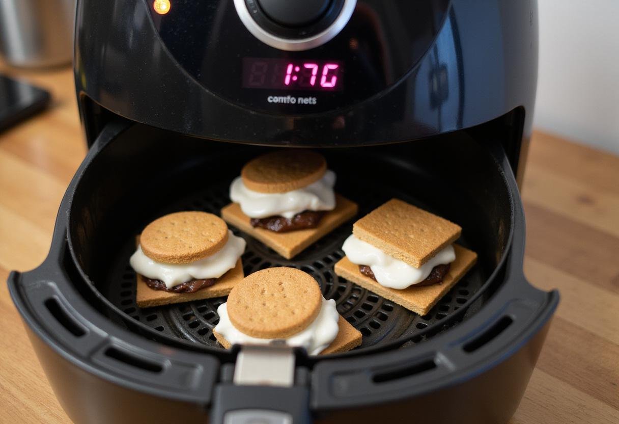 Cooking s'mores in air fryer, showcasing a delicious treat being prepared.