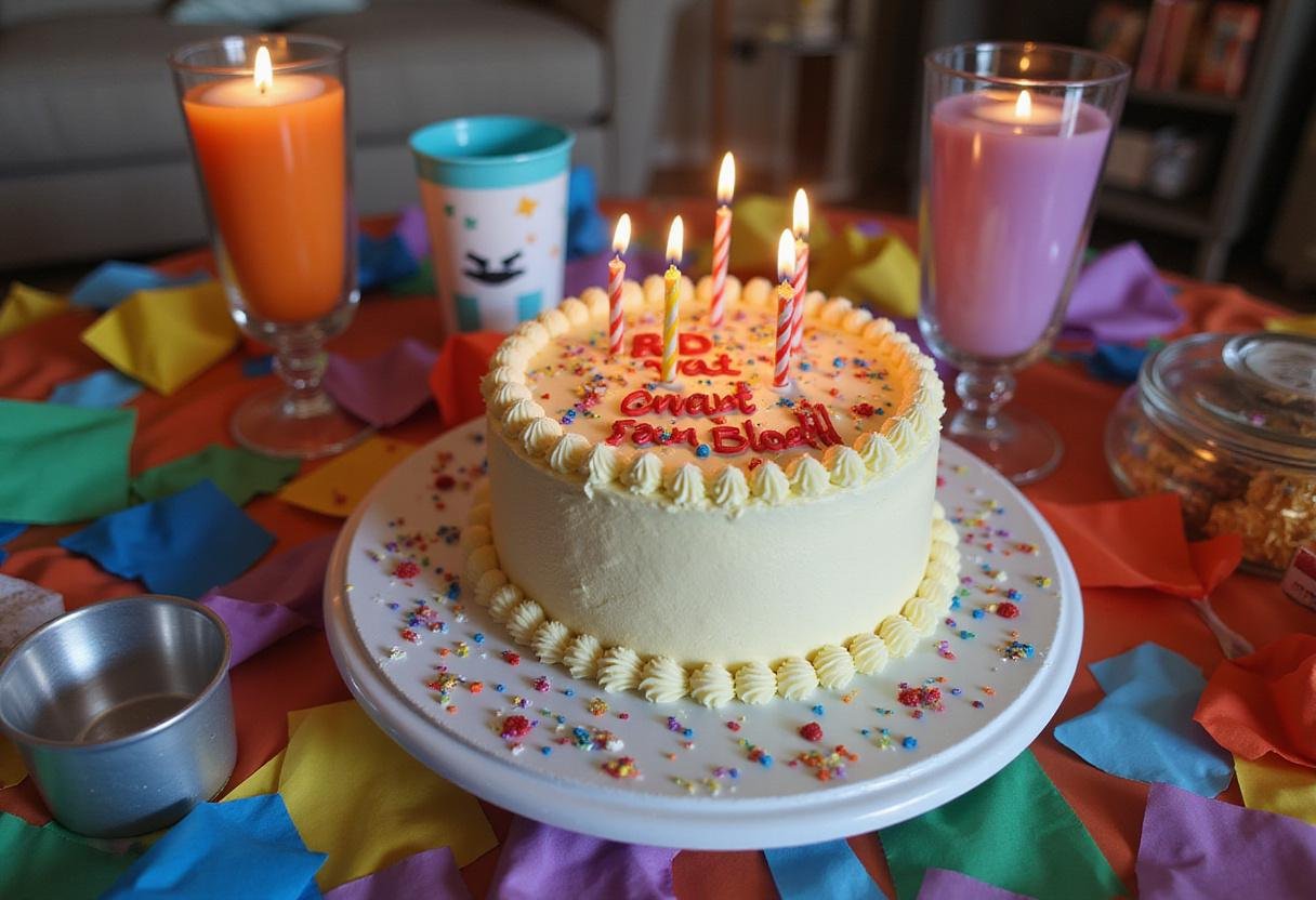 Final presentation of a Roblox Birthday Cake on a decorated table, perfect for a vibrant birthday celebration.