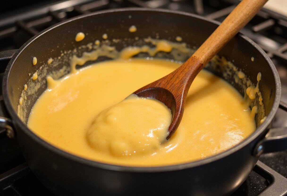 Creamy queso chicken and rice simmering in the pot, ready for the final touches.