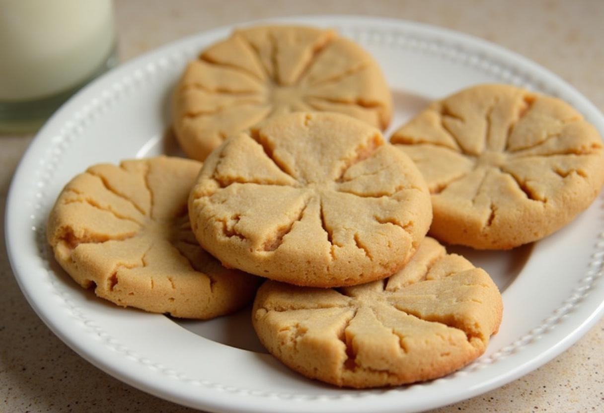 Freshly baked Soft & Thick Peanut Butter Cookies, perfect with a glass of milk.