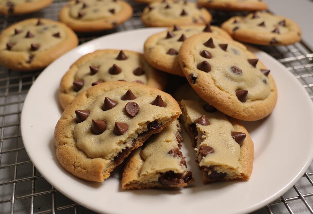 Delicious traditional chocolate chip cookies ready to enjoy, perfecting classic recipes by Betty Crocker and Joanna Gaines.