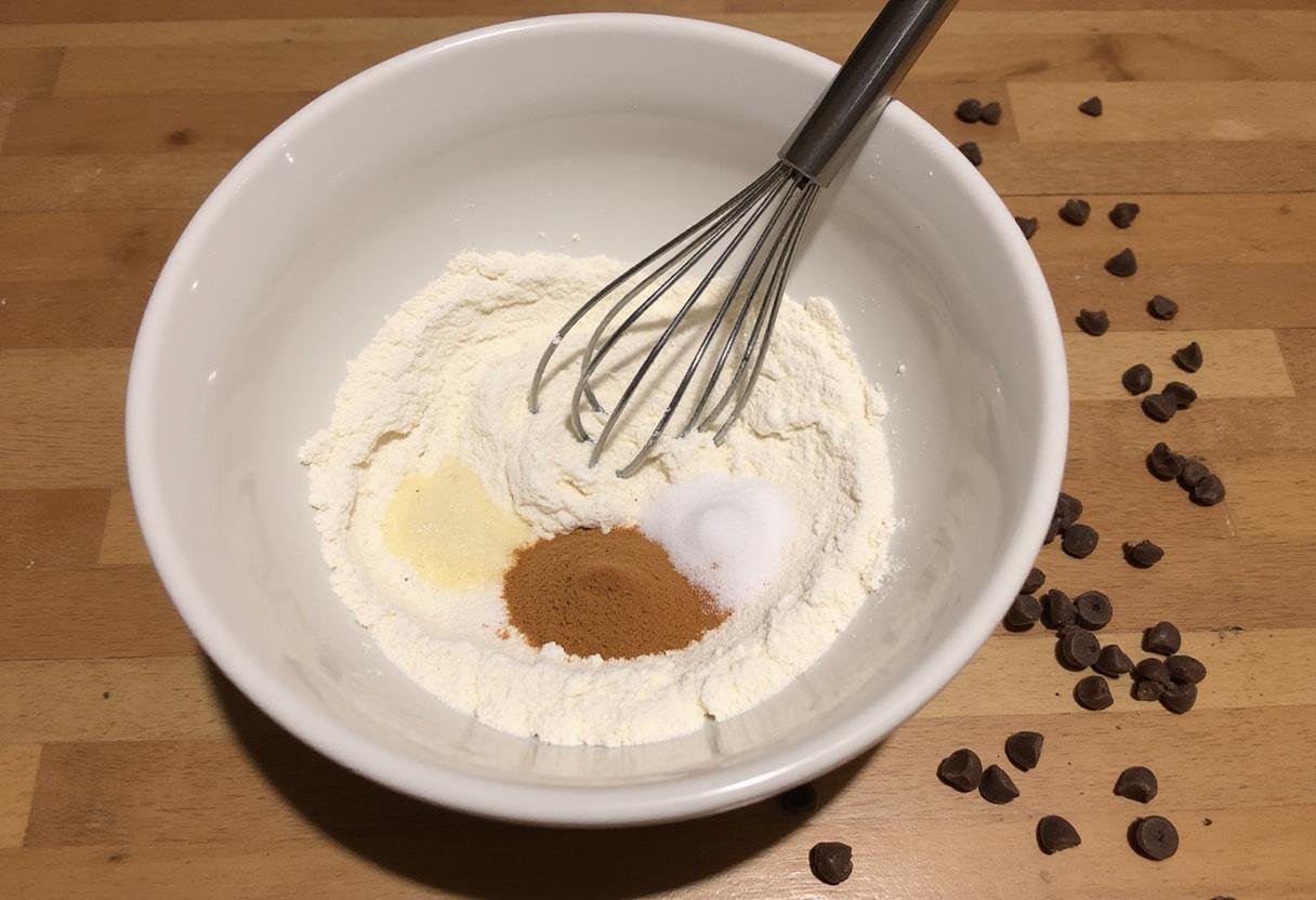 Mixing dry ingredients for traditional chocolate chip cookies using Betty Crocker and Joanna Gaines recipes.