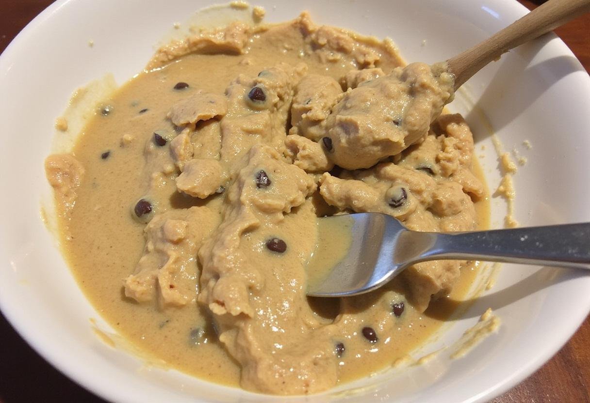 Combining wet and dry mixtures for vegan oatmeal chocolate chip cookies, adding chocolate chips.