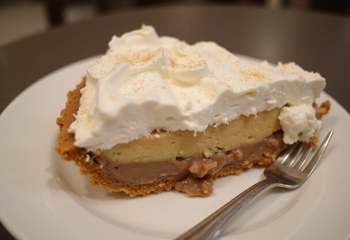 Served slice of Whipped Root Beer Cream Pie decorated with sparkling sugar, perfect for dessert.