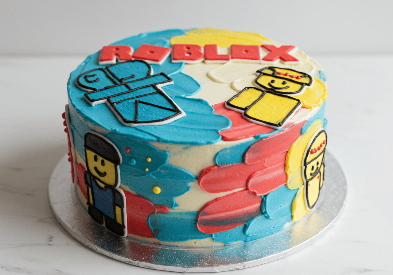 Decorating Roblox Birthday Cake with colorful frosting and playful designs, highlighting creativity and fun.
