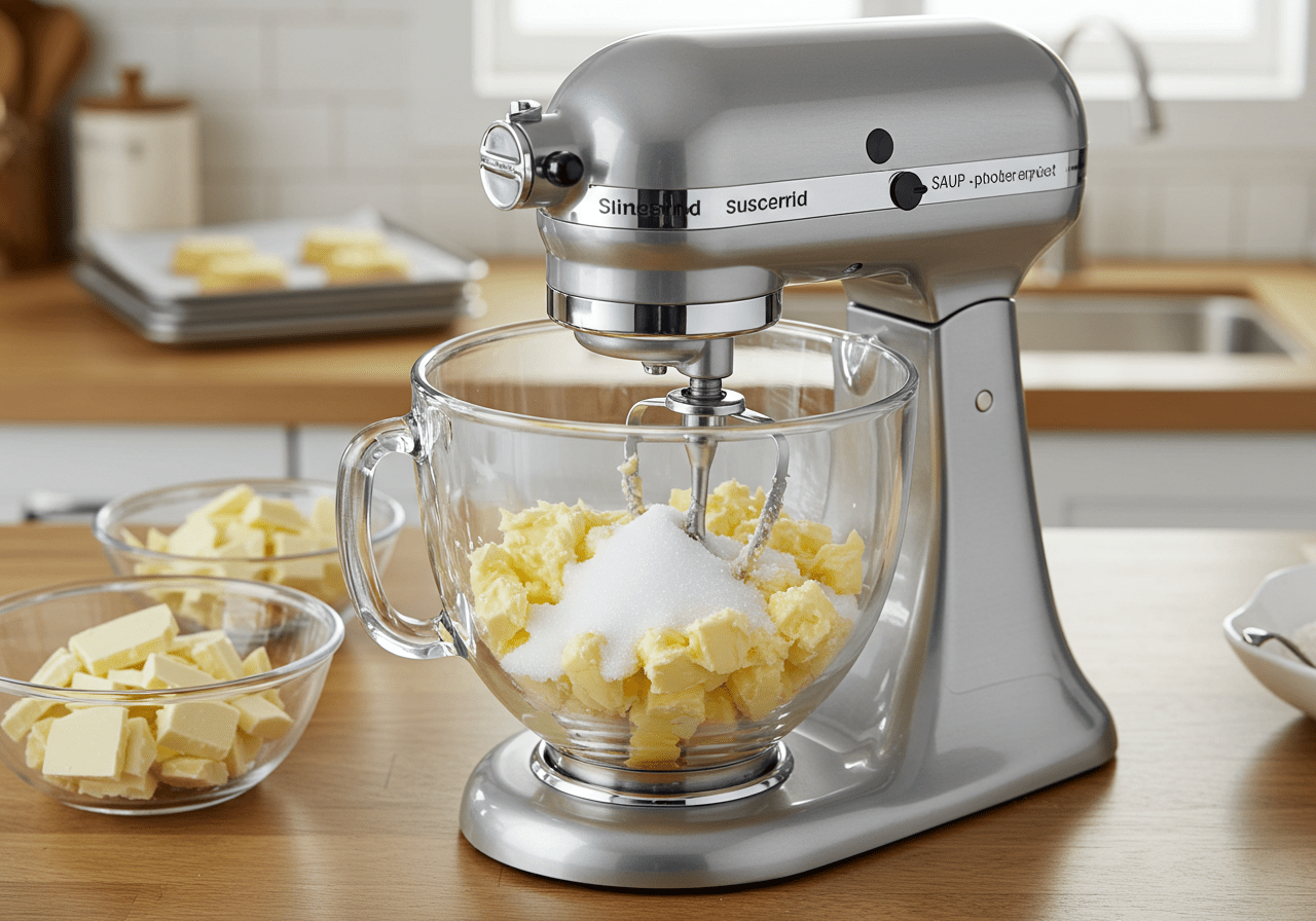 Mixing butter and sugars for white chocolate cookie variations, perfect for chocolate and white chocolate cookies, highlighting preparation for matcha white chocolate cookies and lemon white chocolate cookies.