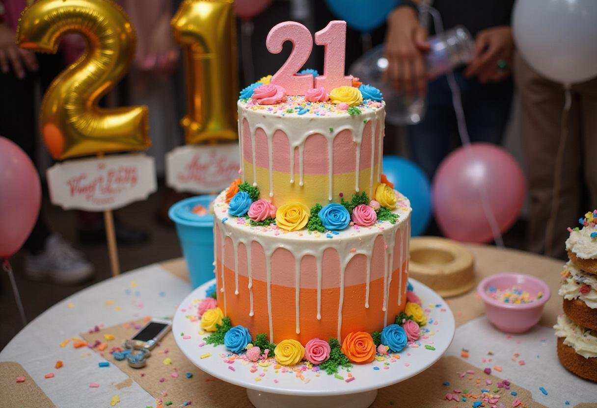 Showcase of a stunning 21st birthday cake, demonstrating creative decoration ideas for memorable celebrations.
