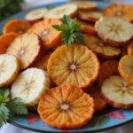 Final presentation of air fryer fruit and vegetable chips, showcasing delicious apple chips, banana chips, carrot chips, and plantain chips.