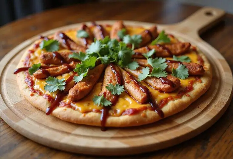 Delicious BBQ chicken pizza, inspired by California Pizza Kitchen and Domino's, ready to be served, showcasing melted cheese and flavorful toppings.