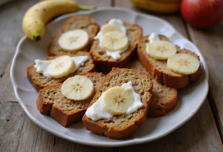 Variety of banana bread slices on display, featuring banana apple bread and pineapple banana bread, perfect for dessert lovers.
