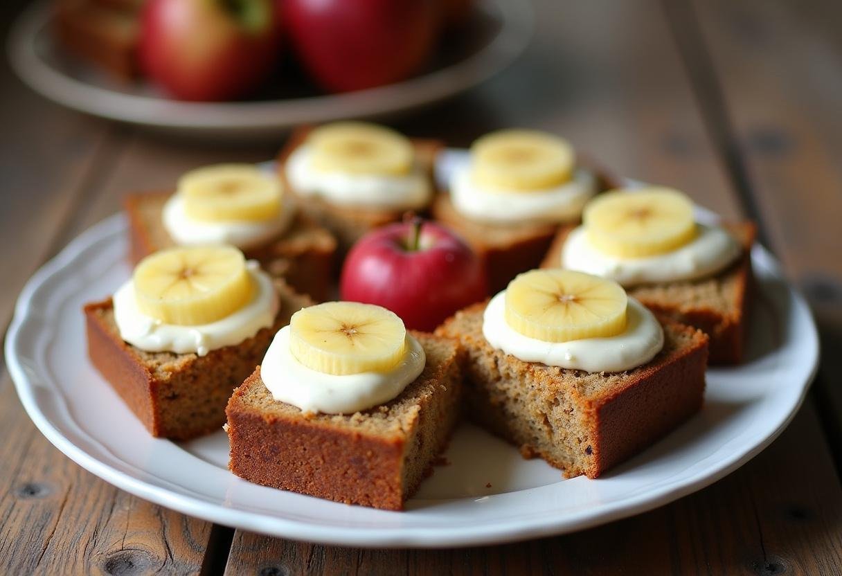 Variety of banana bread slices on display, featuring banana apple bread and pineapple banana bread, perfect for dessert lovers.