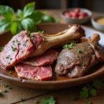 A stunning display of beef organ meats including heart, liver, and marrow broth, showcasing the variety and richness of beef organ meats cuisine.