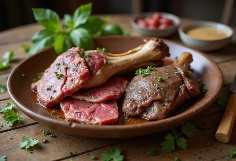 A stunning display of beef organ meats including heart, liver, and marrow broth, showcasing the variety and richness of beef organ meats cuisine.