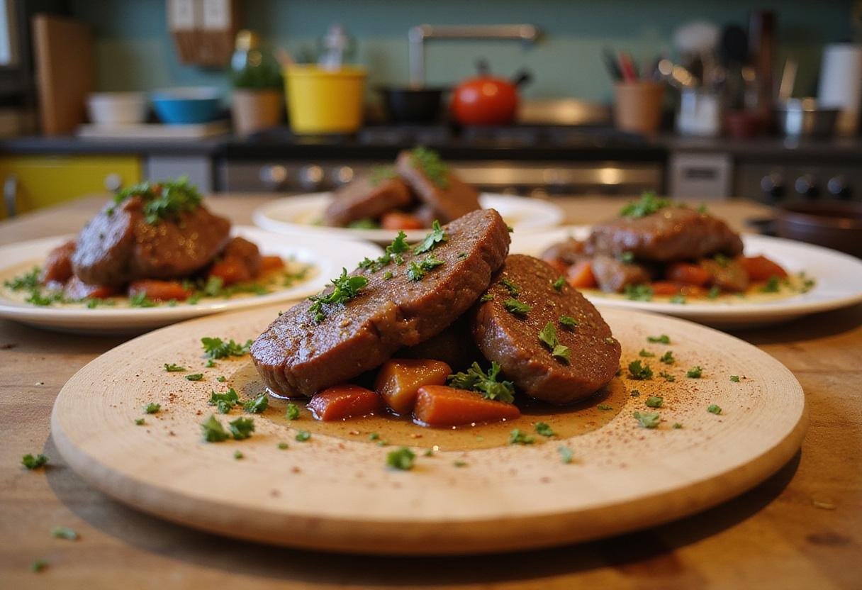 Serving cooked beef heart and liver dishes, beautifully garnished and ready to eat, highlighting the delicious use of beef organ meats.