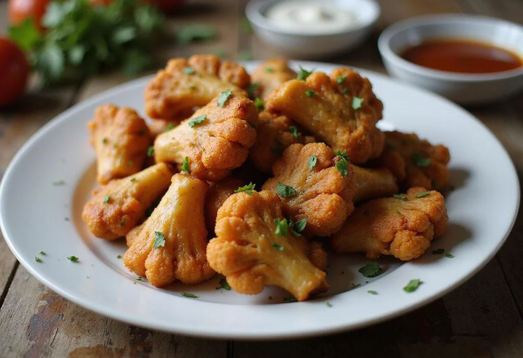 Final presentation of the best air fryer cauliflower wings, crispy and delicious, perfect for a healthy snack.