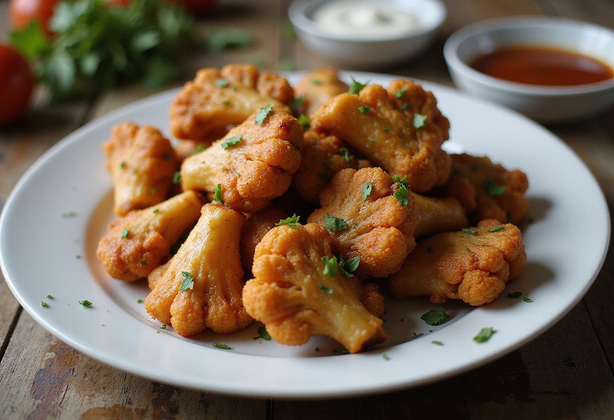Final presentation of the best air fryer cauliflower wings, crispy and delicious, perfect for a healthy snack.