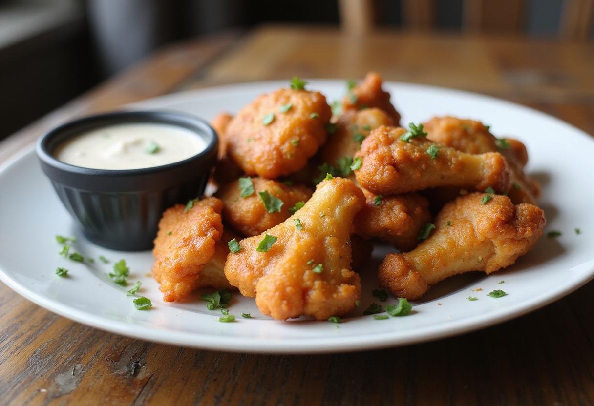 Final presentation of the best air fryer cauliflower wings, crispy and delicious, perfect for a healthy snack.