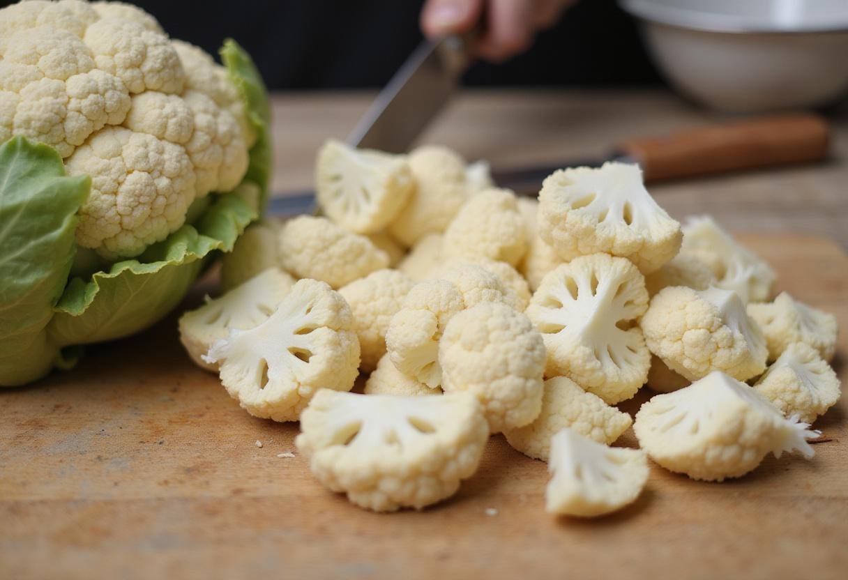 Fresh cauliflower florets cut for making crispy cauliflower wings in the air fryer.