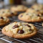 Brown Butter Oatmeal Chocolate Chip Cookies - Showcasing golden brown cookies with melty chocolate chips on a cooling rack.