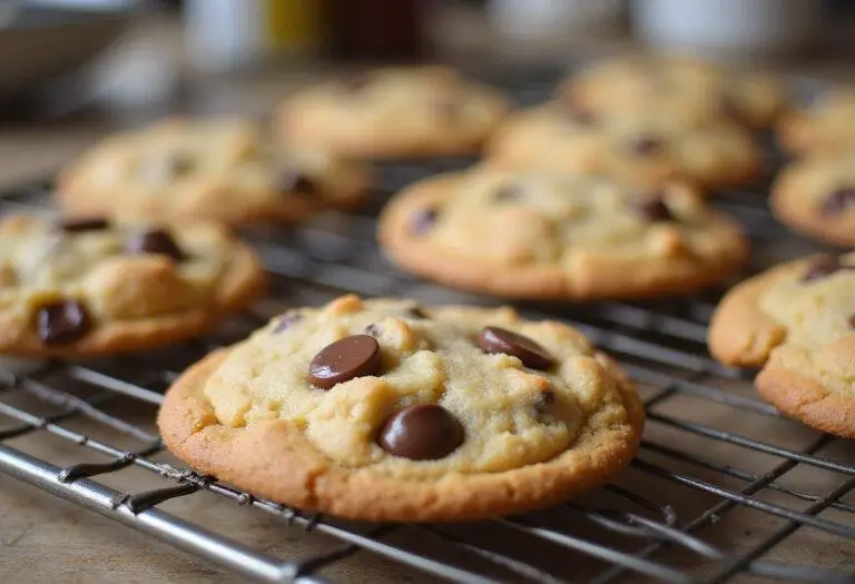 Brown Butter Oatmeal Chocolate Chip Cookies - Showcasing golden brown cookies with melty chocolate chips on a cooling rack.