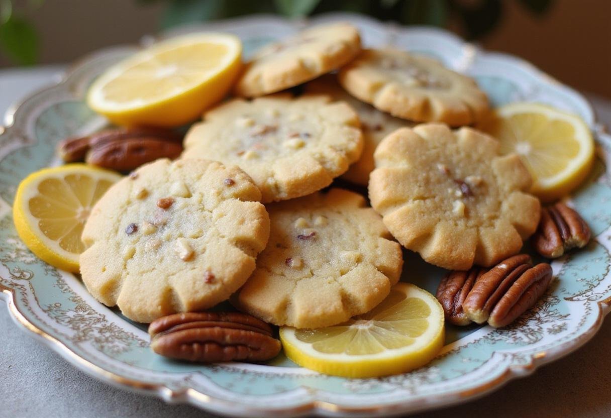 Delicious buttery shortbread cookies recipe featuring pecans and lemon, perfect for any occasion.